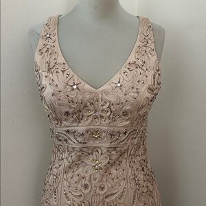 Sue Wong antique champagne mini cocktail beaded lace dress 6